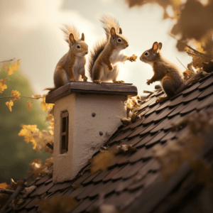 squirrels on the roof of a house